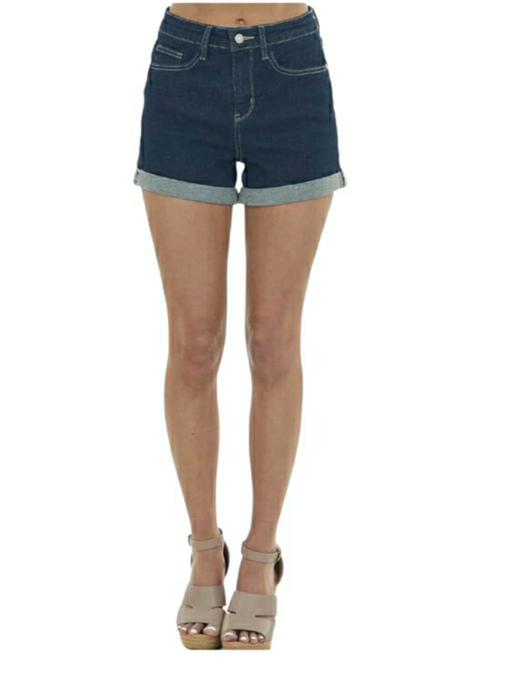 Judy Blue High Waist Dark Stone Wash Cuffed Denim Shorts- M